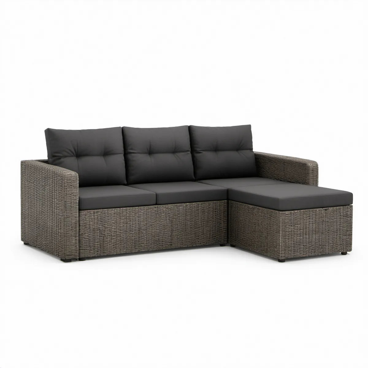 Gray/Dark Gray Outdoor L-Shaped Sectional Sofa with Right-Side Chaise, 210 x 140 x 65 cm