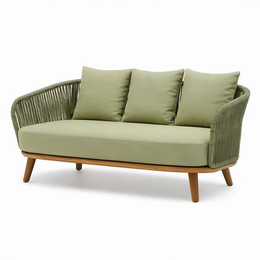 Curved 3-Seater Outdoor Sofa, Sage Green and Natural Brown, 70.9 x 30.7 x 30.7 in