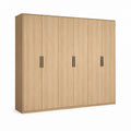 6-Door Light Oak Wardrobe with Black Handles, 236 x 60 x 220 cm