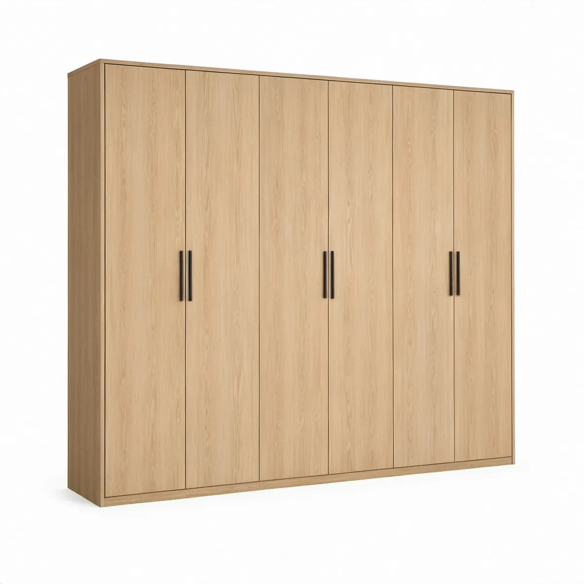 6-Door Light Oak Wardrobe with Black Handles, 236 x 60 x 220 cm