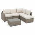 3-Piece Gray PE Rattan L-Shaped Outdoor Sectional with Beige Cushions and Coffee Table, 86.6 x 59.1 x 29.5 in