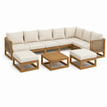 9-Piece Outdoor L-Shaped Acacia Wood Sectional Set with Cream Cushions, 118 x 118 x 30 in