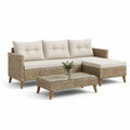 88 in. x 56 in. Outdoor L-Shaped PE Rattan Seating Set with Coffee Table, Natural Brown/Beige