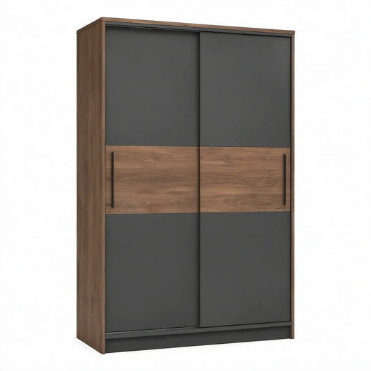 47.2 x 23.6 x 78.7 in Sliding Door Wardrobe, Walnut and Charcoal Gray