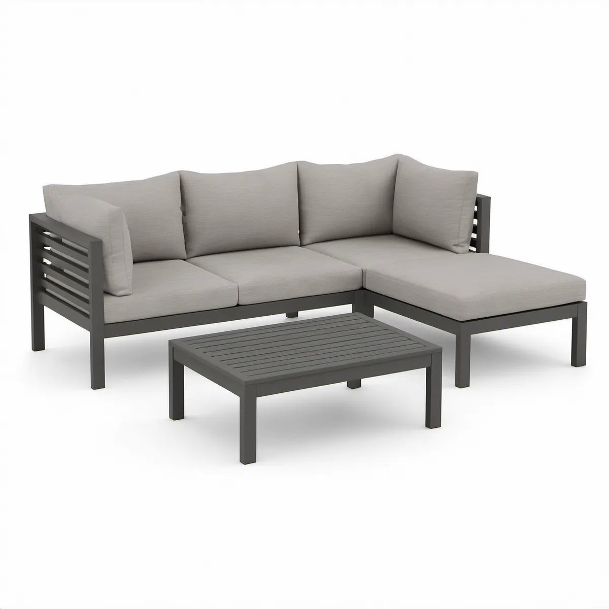 3-Piece Outdoor L-Shaped Sectional Set with Coffee Table, Dark Gray and Light Gray, 84.6 x 54.3 x 25.6 in
