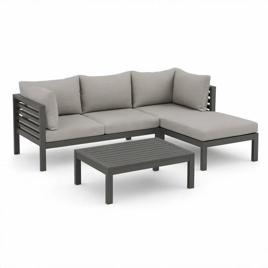 3-Piece Outdoor L-Shaped Sectional Set with Coffee Table, Dark Gray and Light Gray, 84.6 x 54.3 x 25.6 in