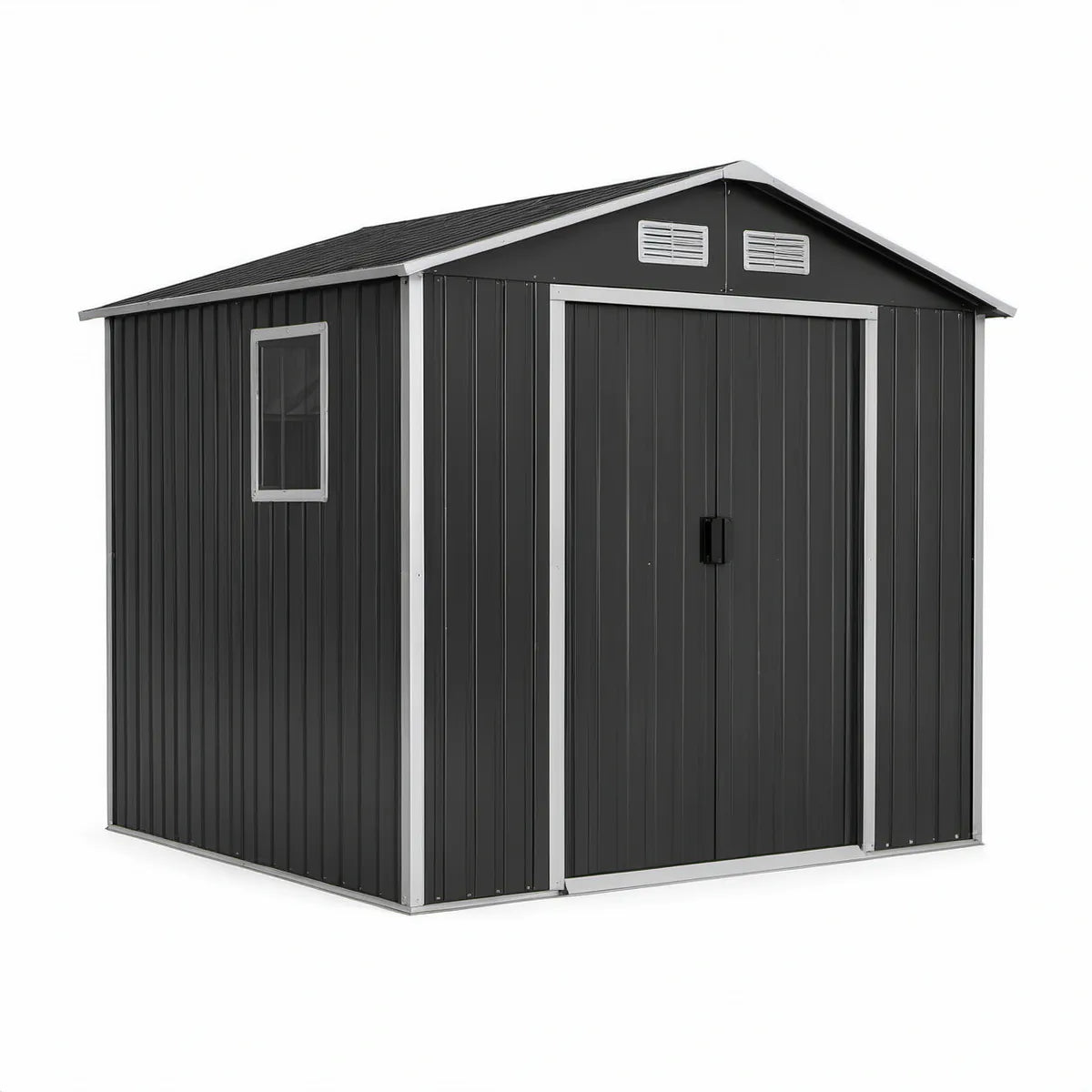 Outdoor Storage Shed, 96 x 72 x 82.7 in, Galvanized Steel Gable Roof, Dark Gray/Silver