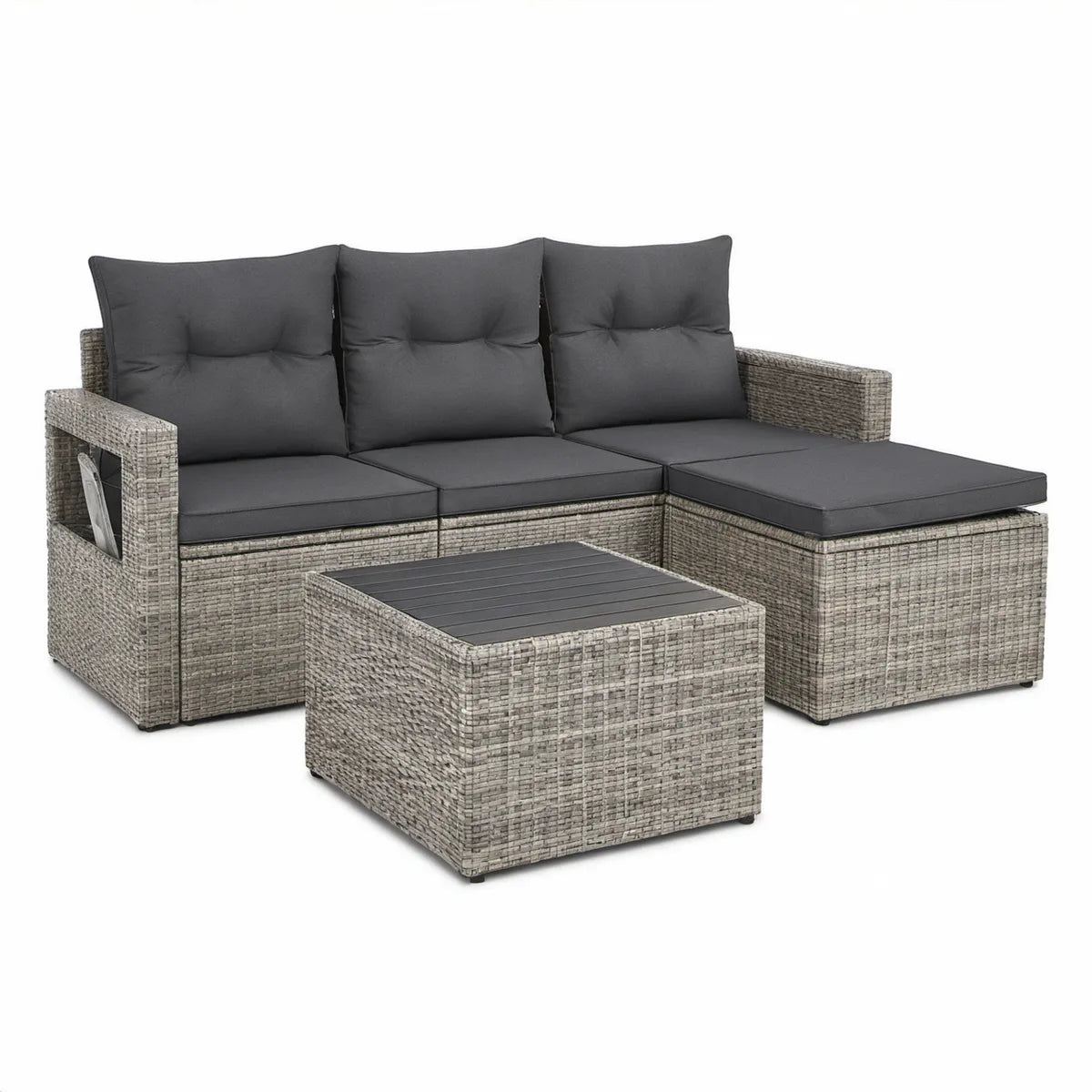 4-Piece Outdoor PE Rattan Sectional with Coffee Table, Gray/Dark Gray, 200 x 140 x 60 cm