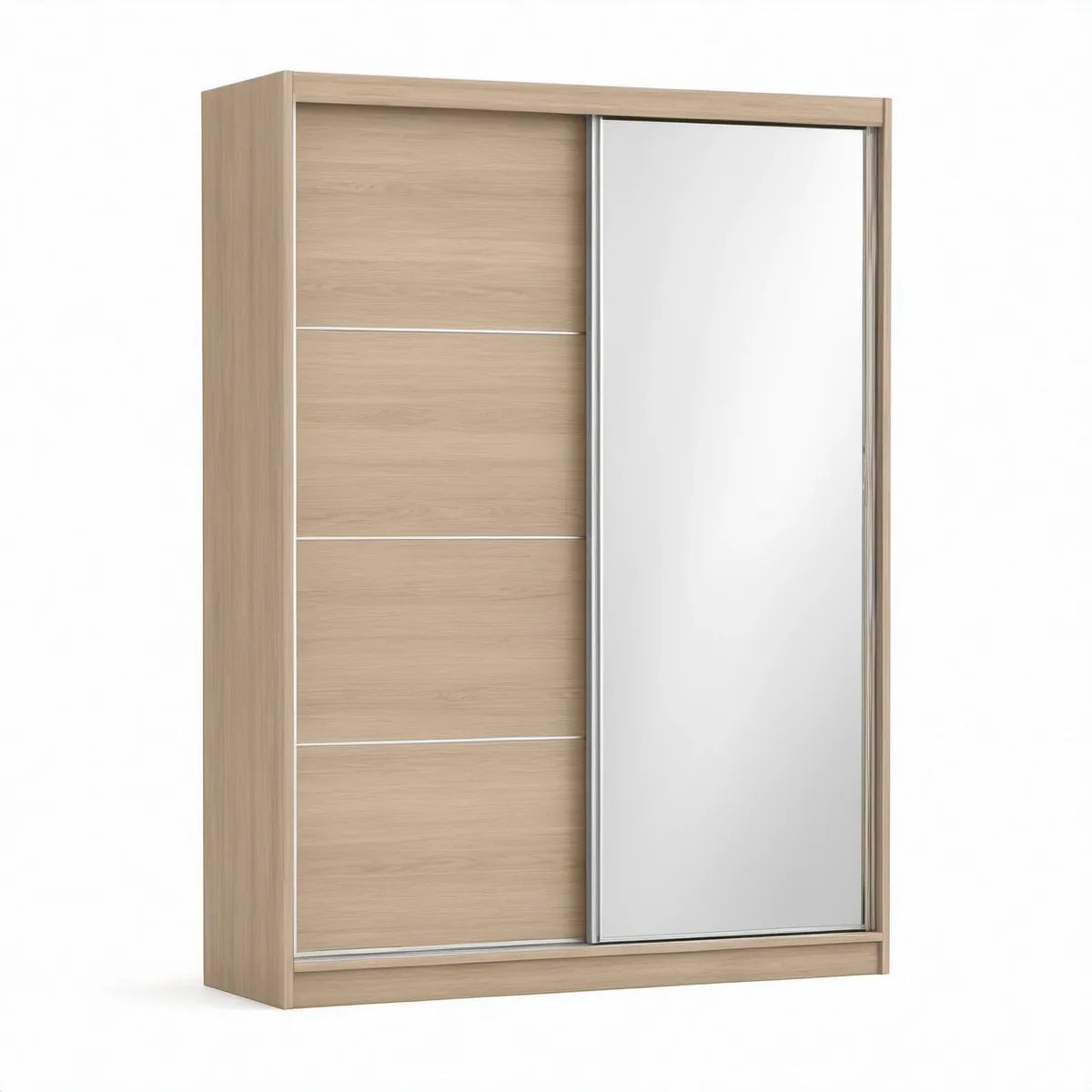 47.2 x 23.6 x 78.7 in Sliding Door Wardrobe, Light Oak and Silver, Mirror Panel