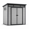6 ft x 4 ft Gray and Black Outdoor Storage Shed with Double Doors, Polypropylene and Galvanized Steel, 72 x 48 x 84 in