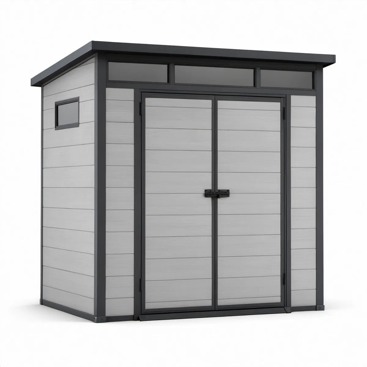 6 ft x 4 ft Gray and Black Outdoor Storage Shed with Double Doors, Polypropylene and Galvanized Steel, 72 x 48 x 84 in