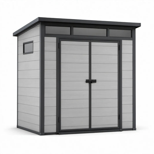 6 ft x 4 ft Gray and Black Outdoor Storage Shed with Double Doors, Polypropylene and Galvanized Steel, 72 x 48 x 84 in
