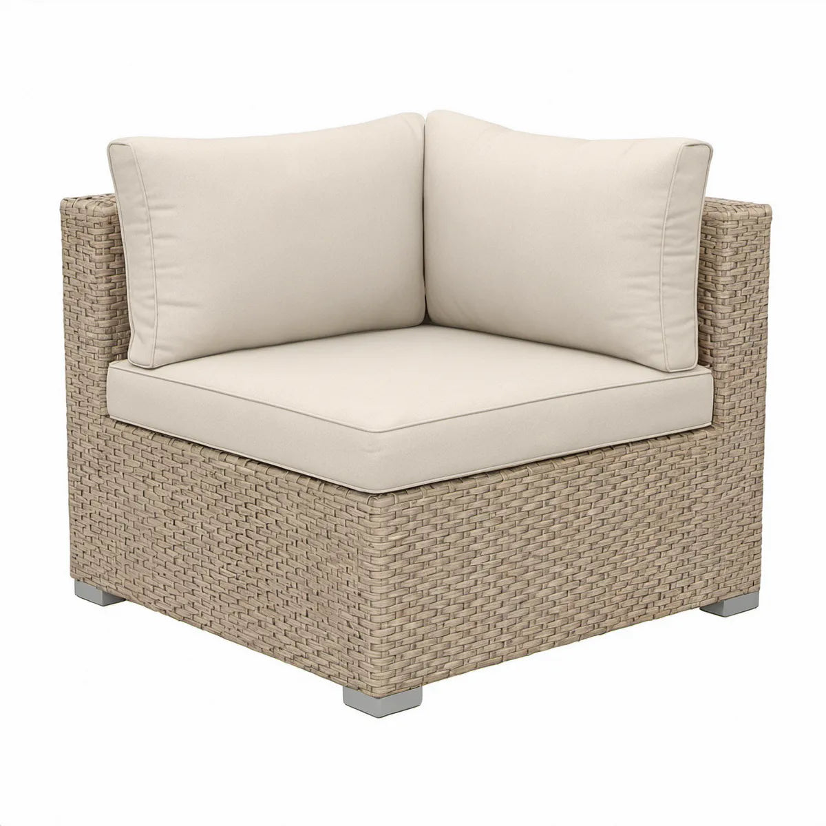 Outdoor Patio Corner Chair with PE Rattan and Steel Frame, Taupe/Beige, 35.4 x 35.4 x 25.6 in
