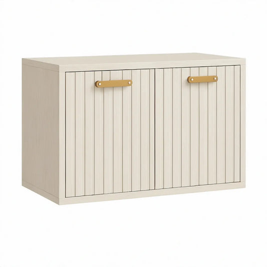 Ivory 2-Door Engineered Wood Cabinet with Light Brown Handles, 31.5 x 15.7 x 23.6 in
